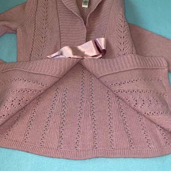 MARINA LUNA lambs wool lavender purple open front cardigan ribbon closure size L - Picture 8 of 9